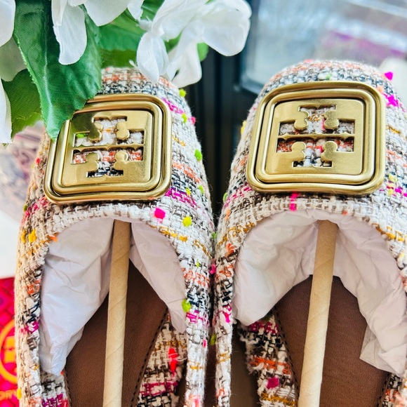 NWT - TORY BURCH GEORGIA BALLET MULTI TWEED FLAT - PINK/ORANGE - SIZE 8.5 - Picture 6 of 9